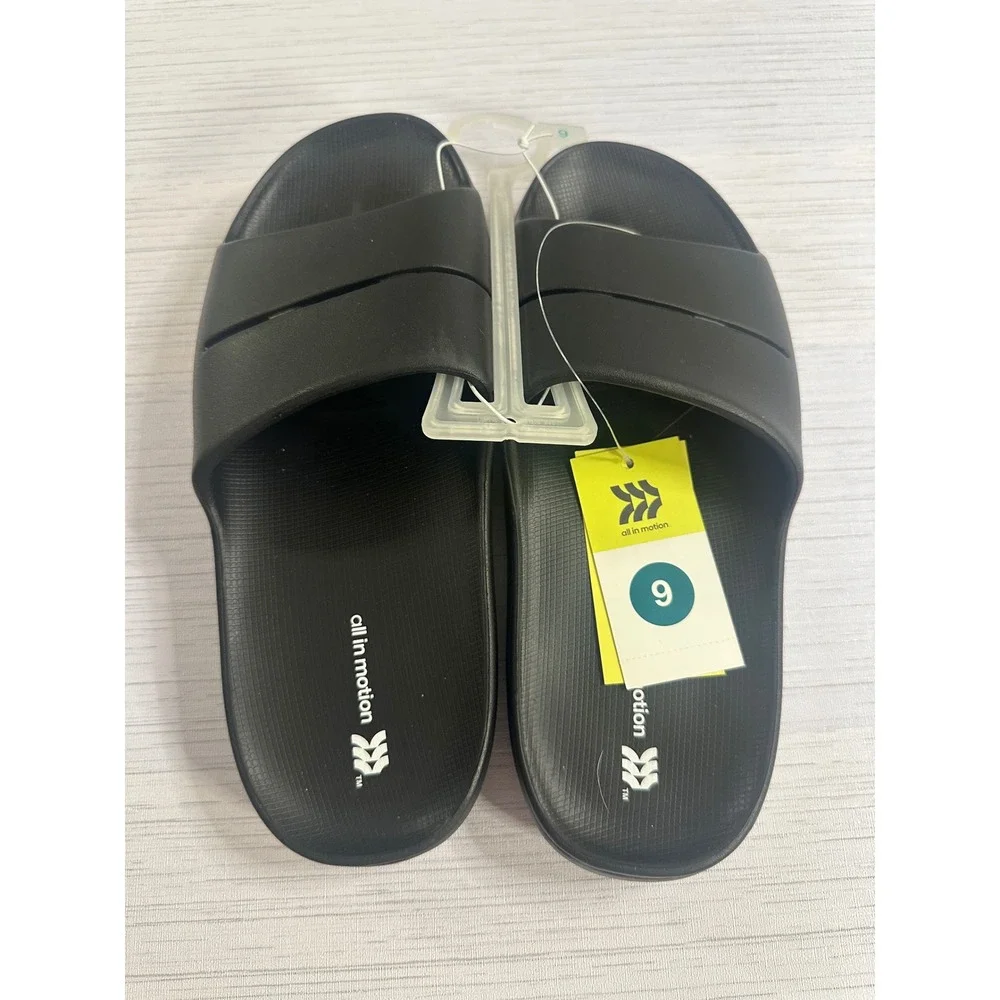 All in Motion Mens Black Slide Sandals Contoured Footbed Size 9 NWT